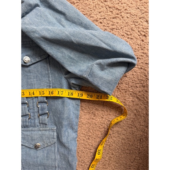 VTG Denim Utility Jacket Womens Small Blue Button Front Pockets D Ring Detail - Picture 6 of 9